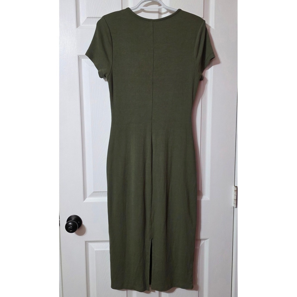 Marine Layer Women Large Ribbed Midi Dress Olive Green‎ Scoop Neck 14357 Casual - Picture 11 of 11